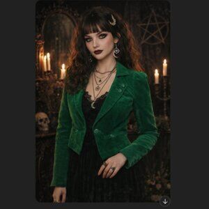 Velvet Green Jacket Blazer Vero Moda Single Breast Whimsigoth Goth 34 XS Small